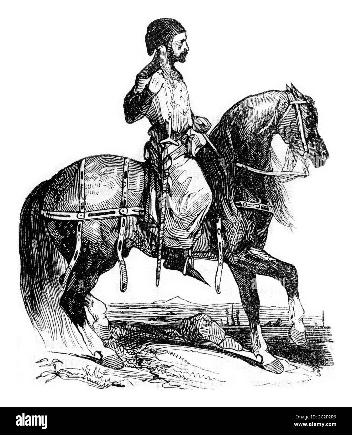 Noble in hunting costume, reign of Henry III, vintage engraved illustration. Colorful History of England, 1837. Stock Photo