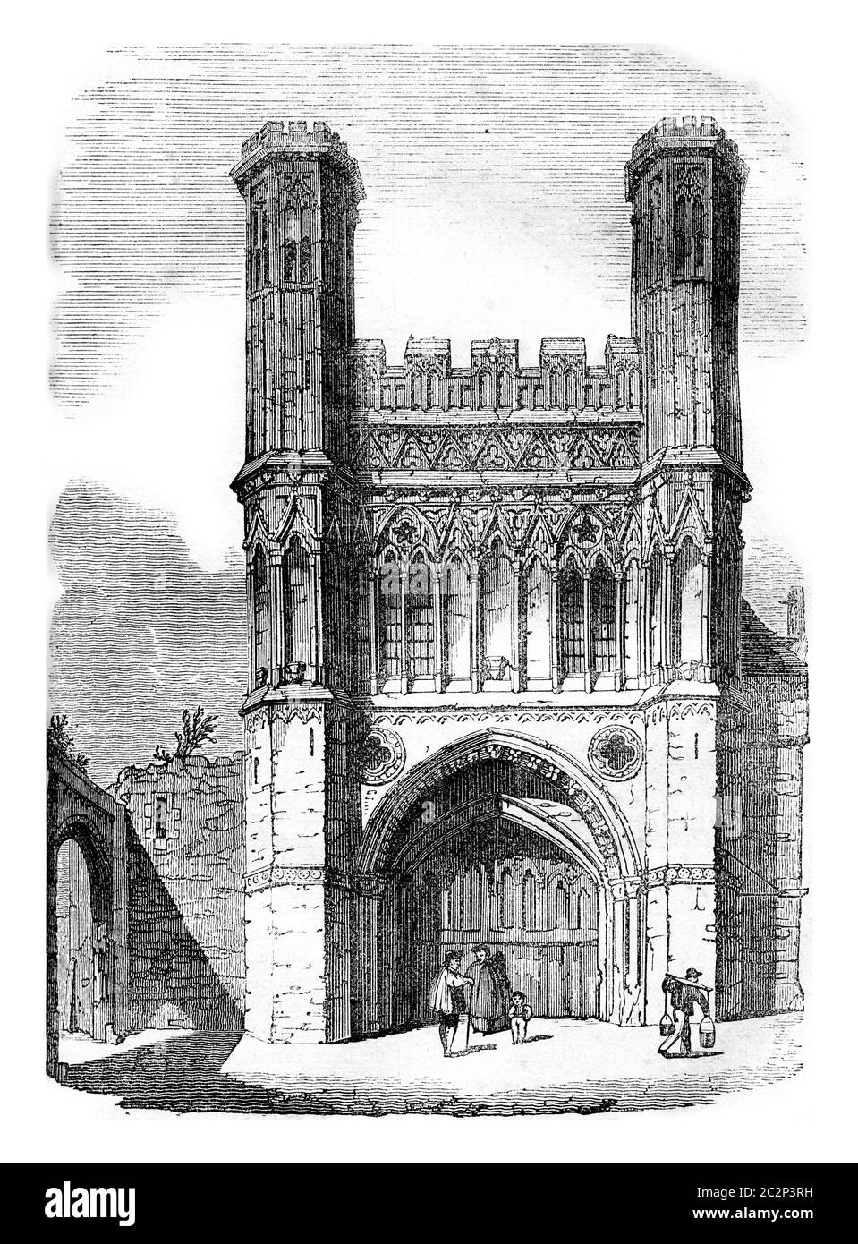 Gate of Saint Augustine of Canterbury Cathedral, vintage engraved illustration. Colorful History of England, 1837. Stock Photo