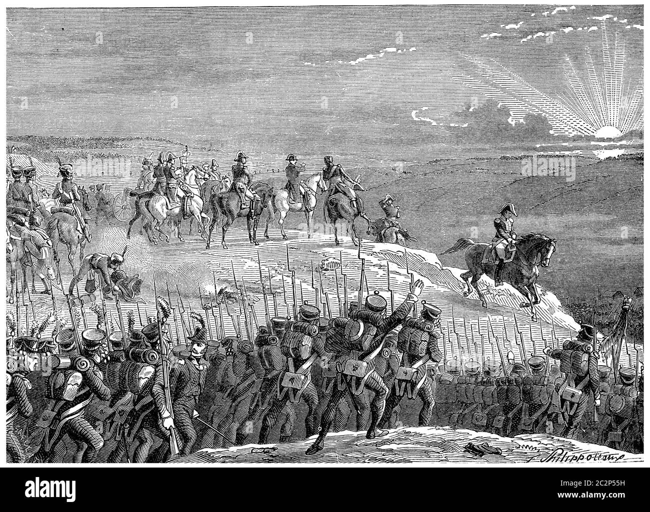 Battle of Austerlitz, vintage engraved illustration. History of France – 1885. Stock Photo