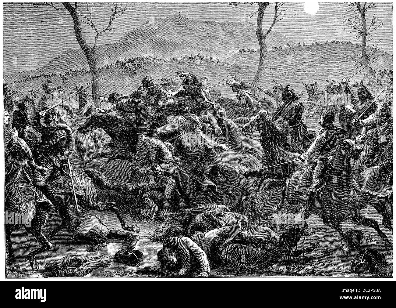 Battle of Eckmuhl, vintage engraved illustration. History of France – 1885. Stock Photo