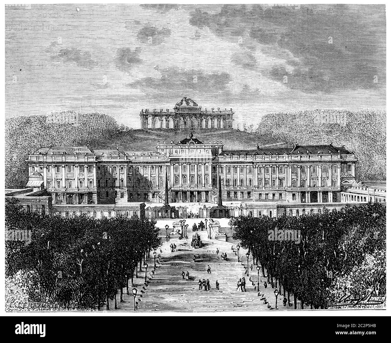 Schonbrunn Palace, vintage engraved illustration. History of France ...