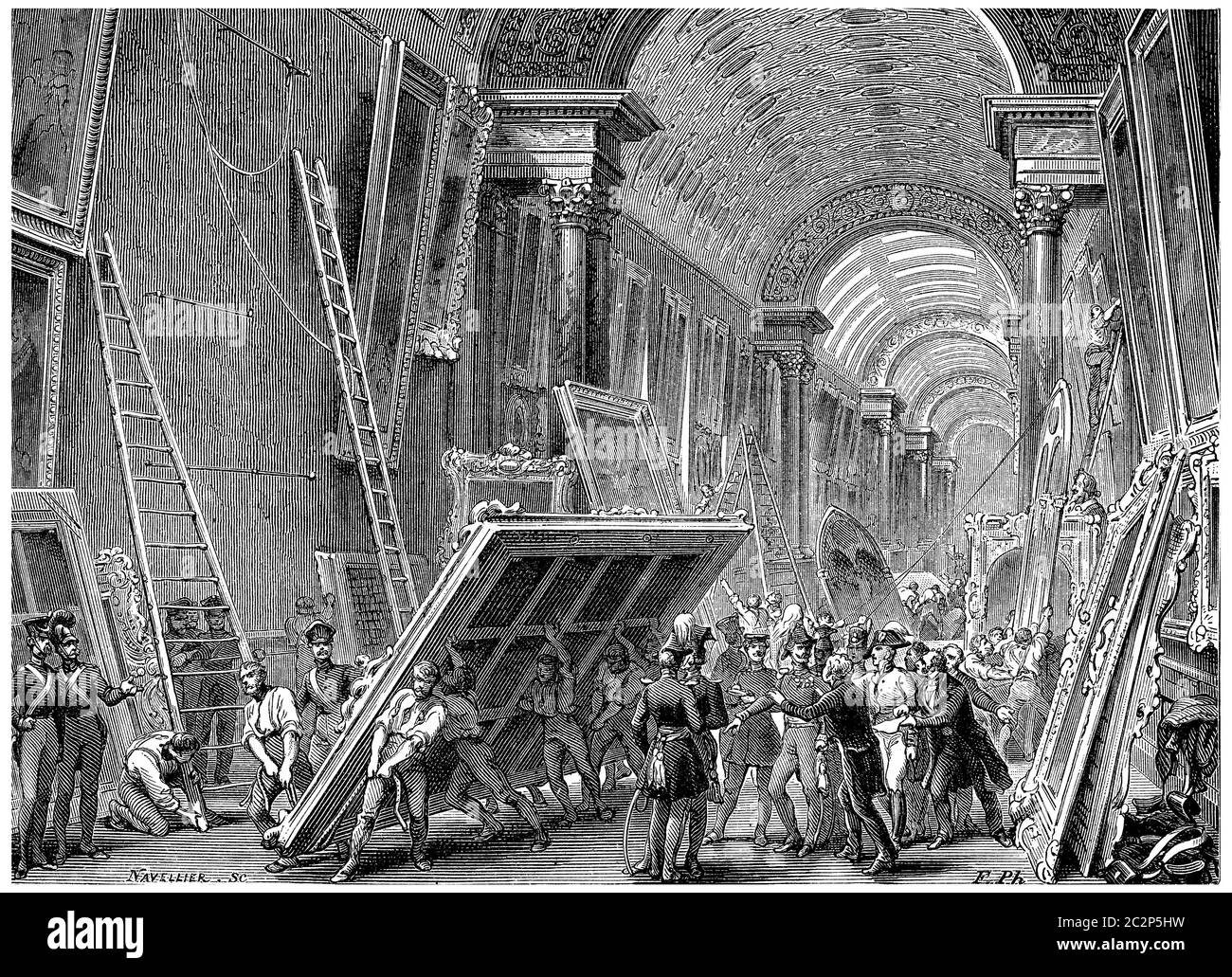 Devastation of the Louvre Museum, vintage engraved illustration. History of France – 1885. Stock Photo