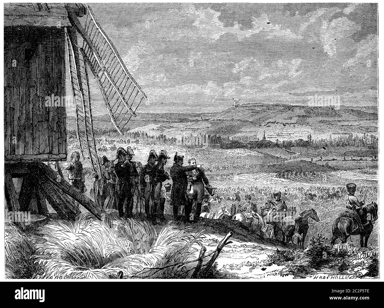 Battle of Ligny, Napoleon gave his orders to attack, vintage engraved illustration. History of France – 1885. Stock Photo