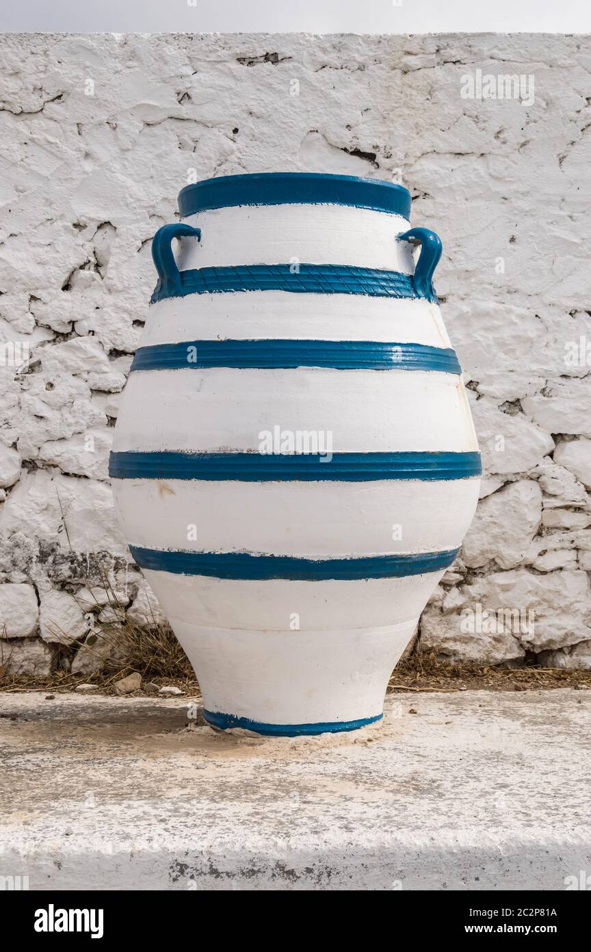 Old blue and white amphora lay Stock Photo