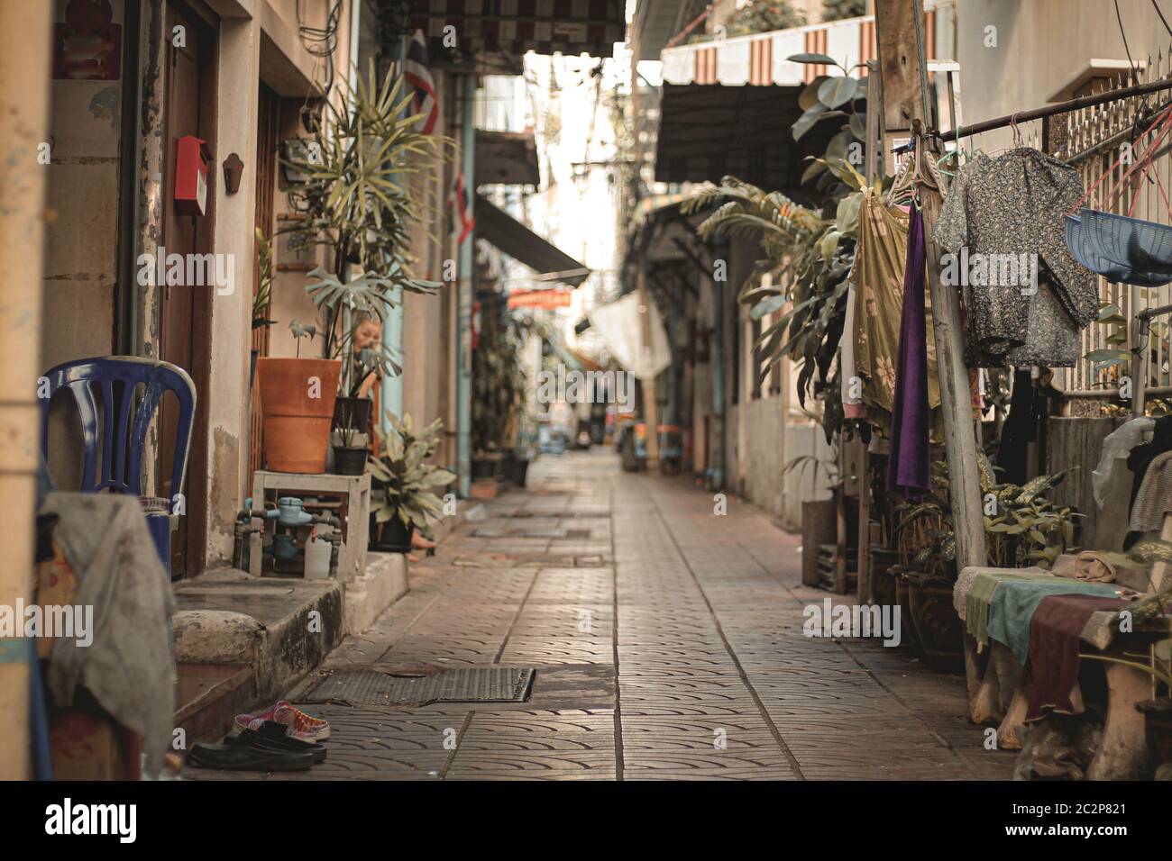 Empty deserted alleyways of Chinatown (Yaowarat Road) in Bangkok, Thailand during the lock down and home quarantine due to the covid-19 pandemic showi Stock Photo