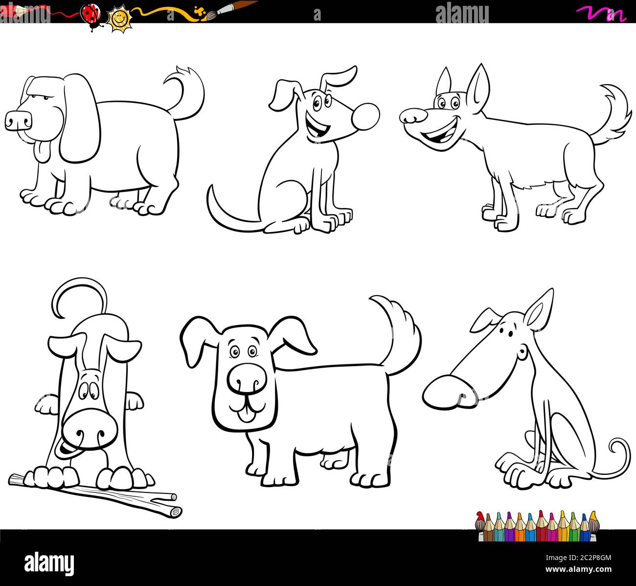 cartoon dogs characters coloring book page Stock Photo - Alamy
