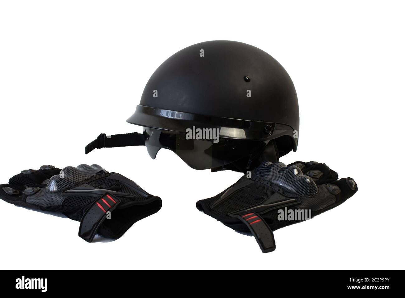 isolated on a white background motorcycle helmet and biker gloves Stock