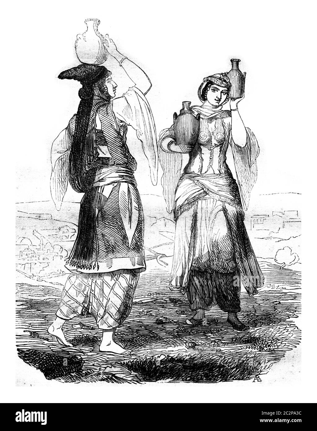 Druze women, vintage engraved illustration. Magasin Pittoresque 1841. Stock Photo