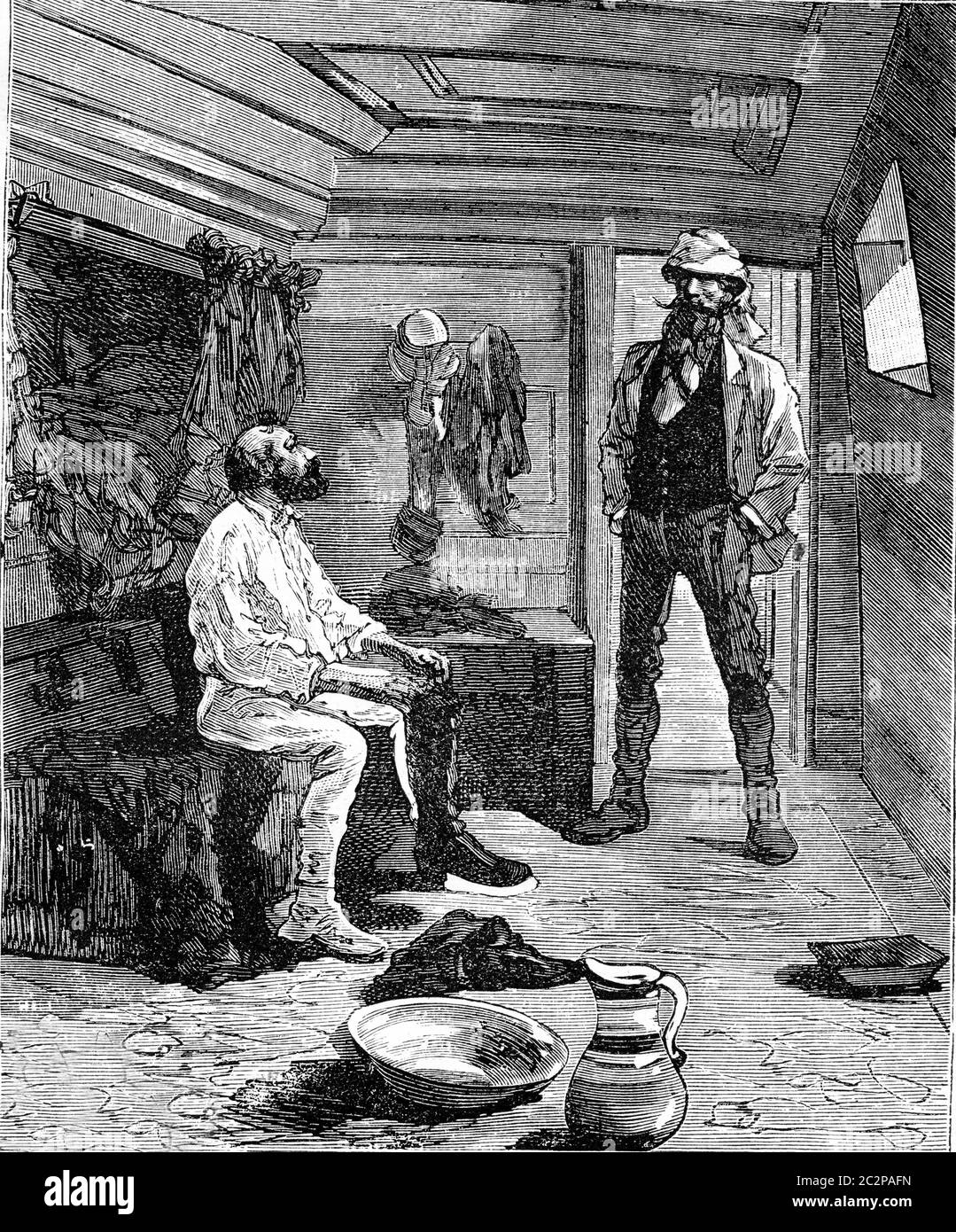 Six thousand miles through South America. The next morning aboard the Scotia. From Travel Diaries, vintage engraving, 1884-85. Stock Photo