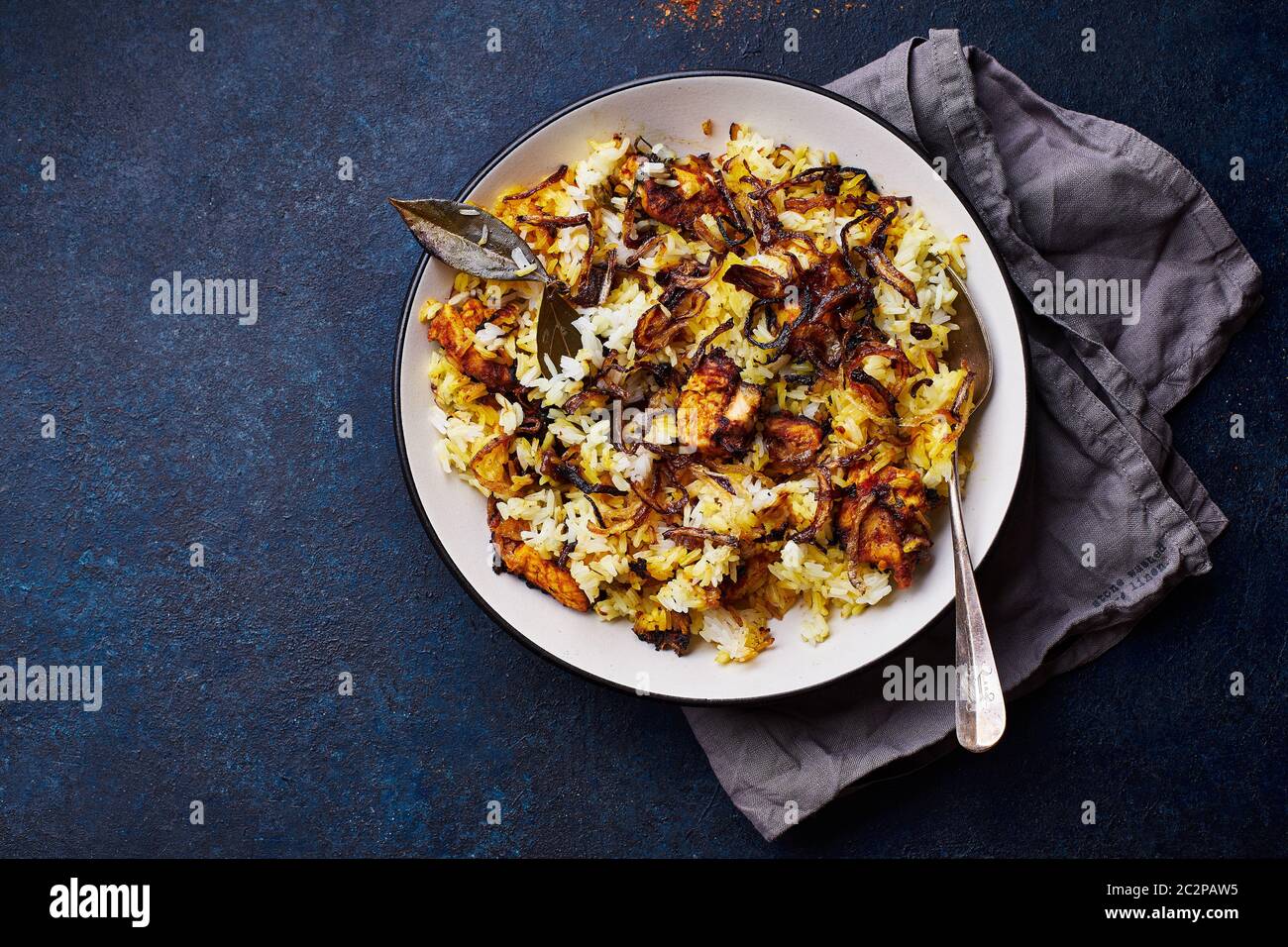 Indian rice dish hyderabadi biryani with chicken and basmati rice