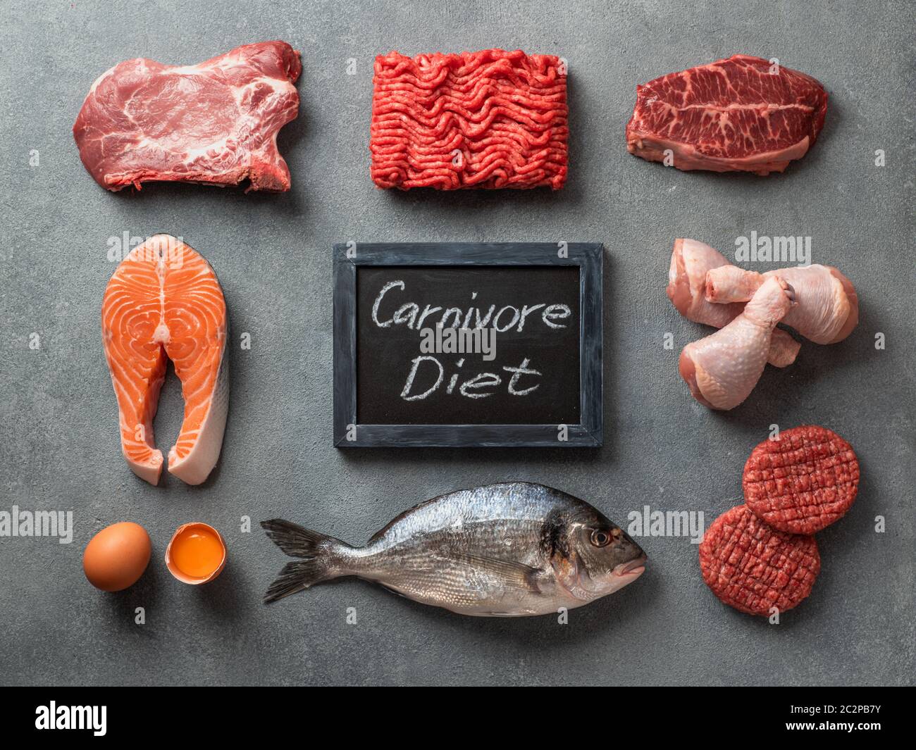 Carnivore diet, zero carb concept, top view Stock Photo