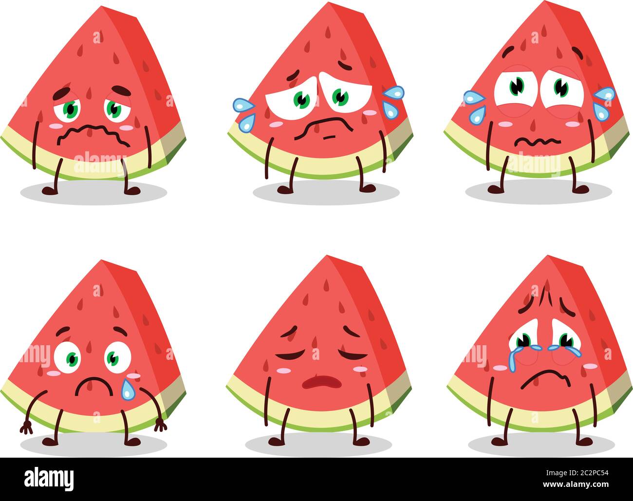 Slash of watermelon cartoon character with sad expression Stock Vector