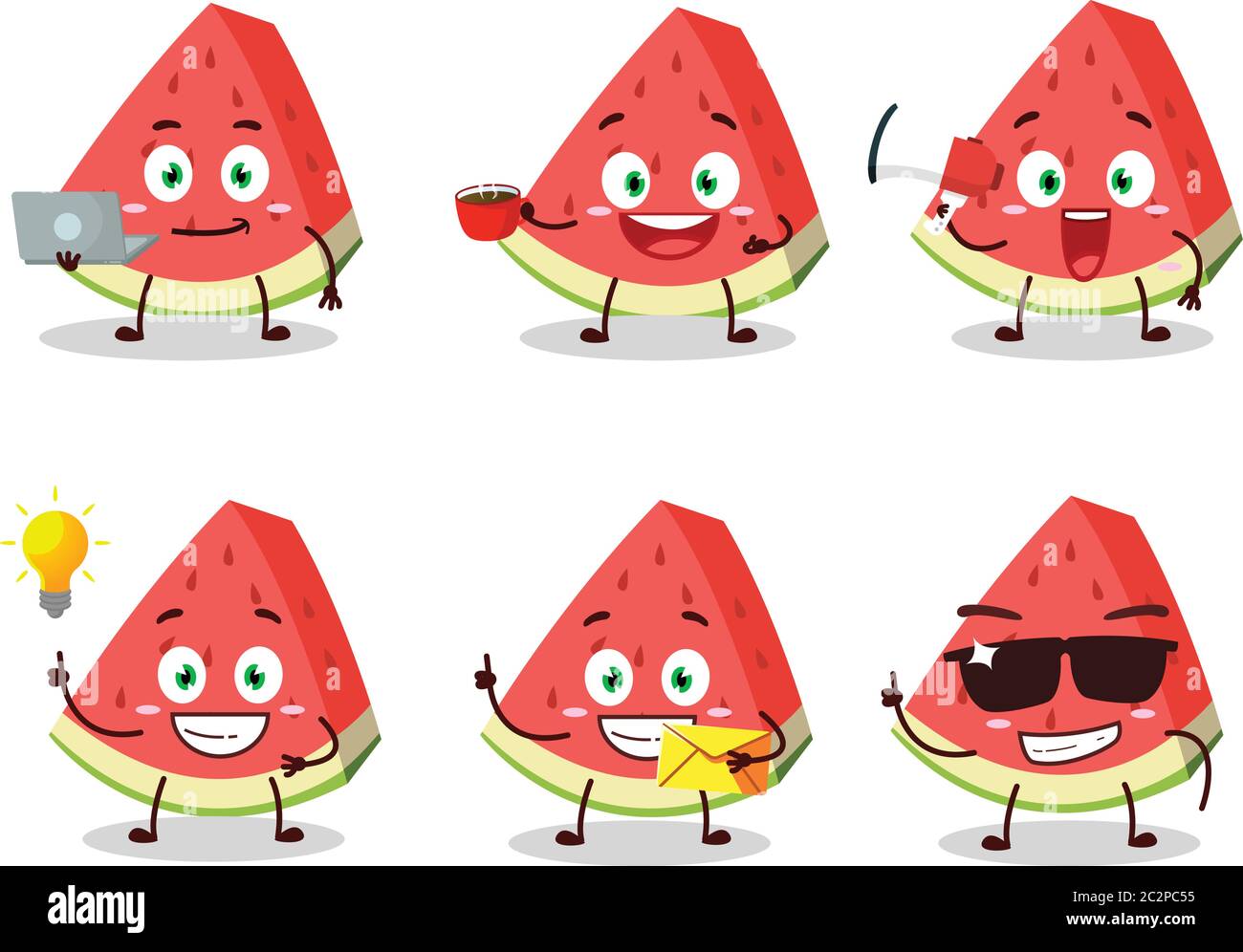 Slash of watermelon cartoon character with various types of business ...