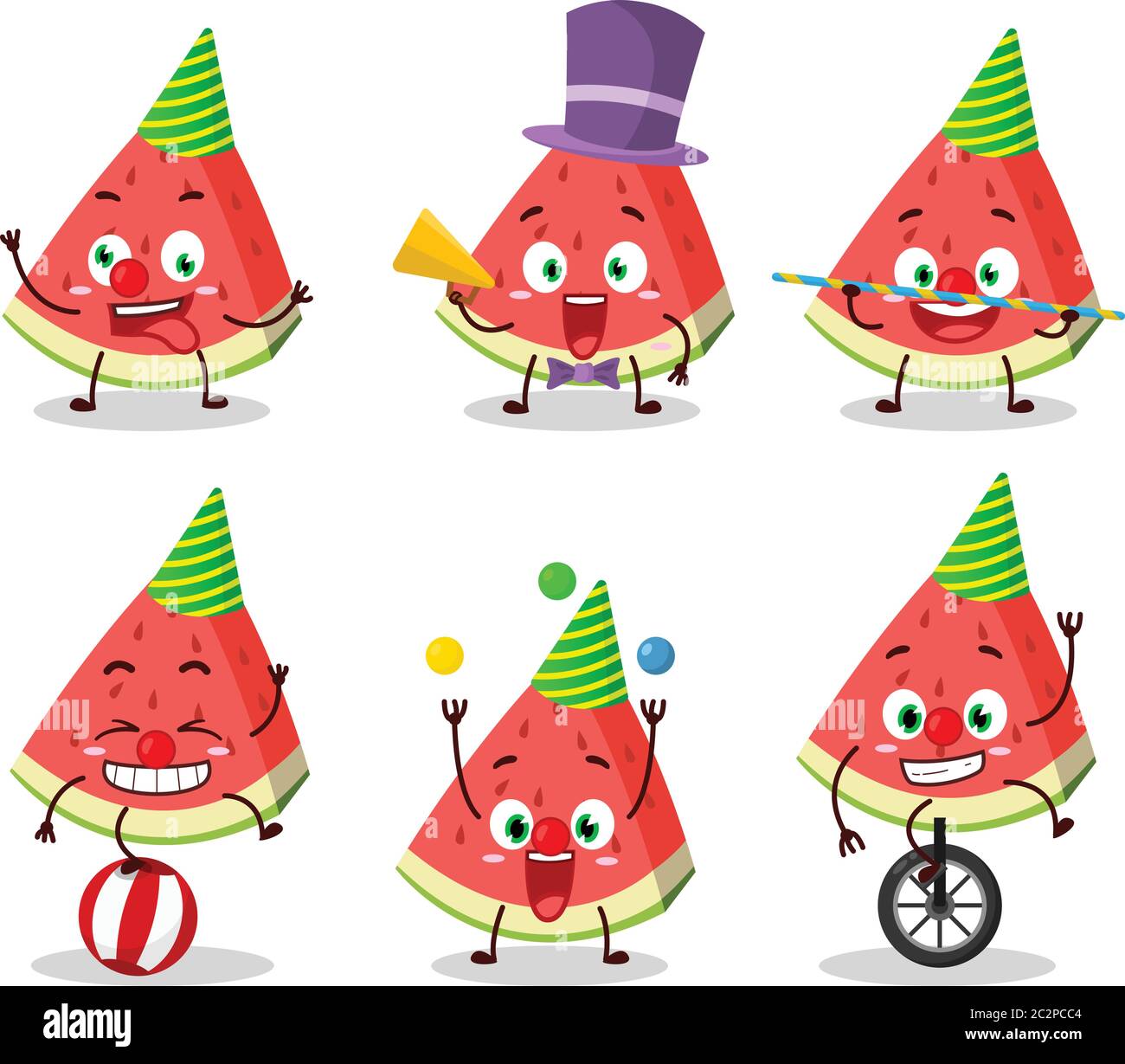 Cartoon character of slash of watermelon with various circus shows Stock Vector