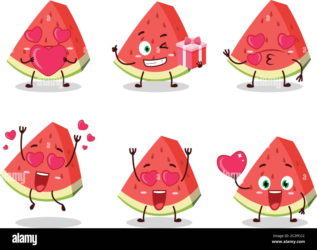 Slash of watermelon cartoon character with love cute emoticon Stock Vector