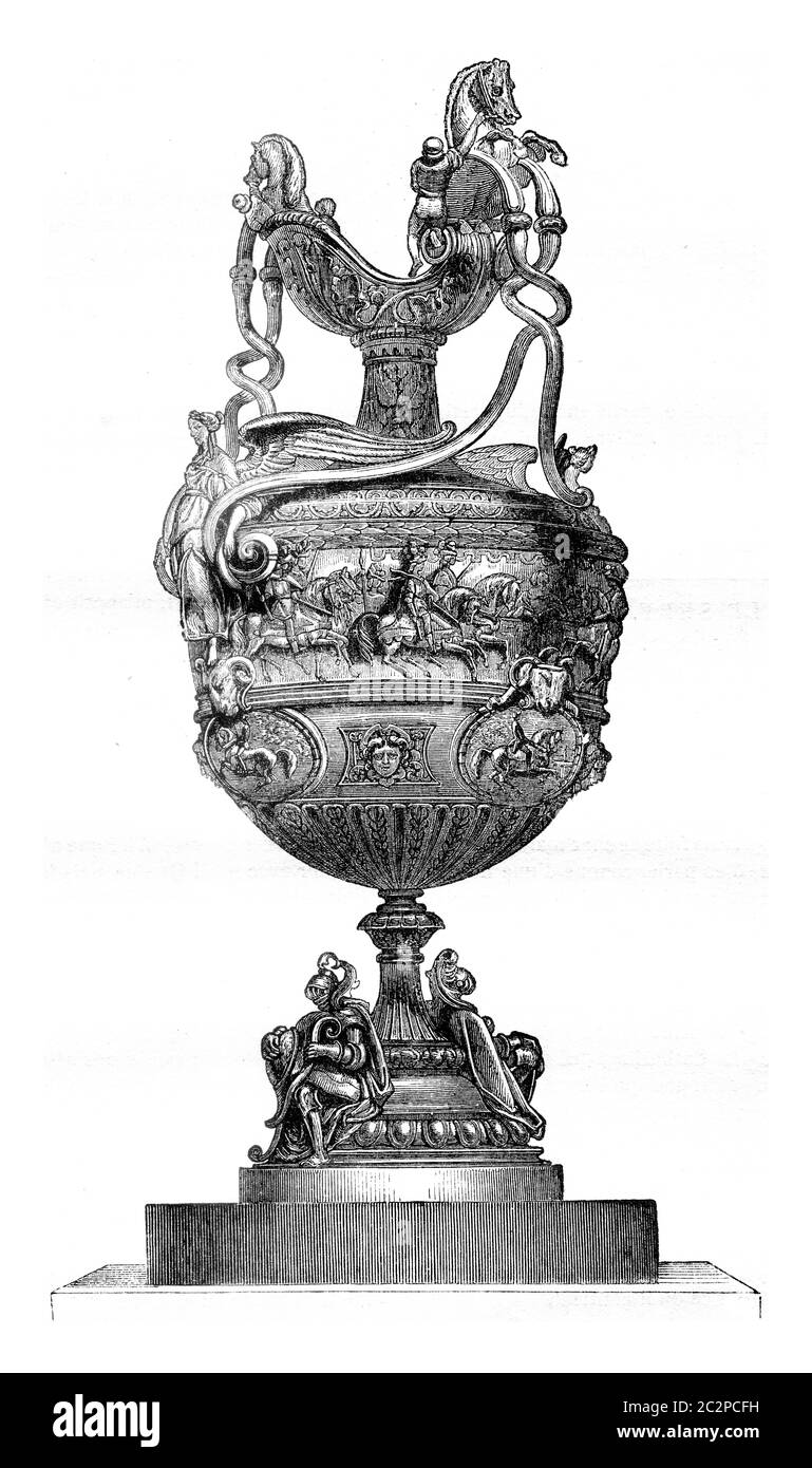 Vase wins in 1841 at the Goodwood Races, England, vintage engraved illustration. Magasin Pittoresque 1841. Stock Photo
