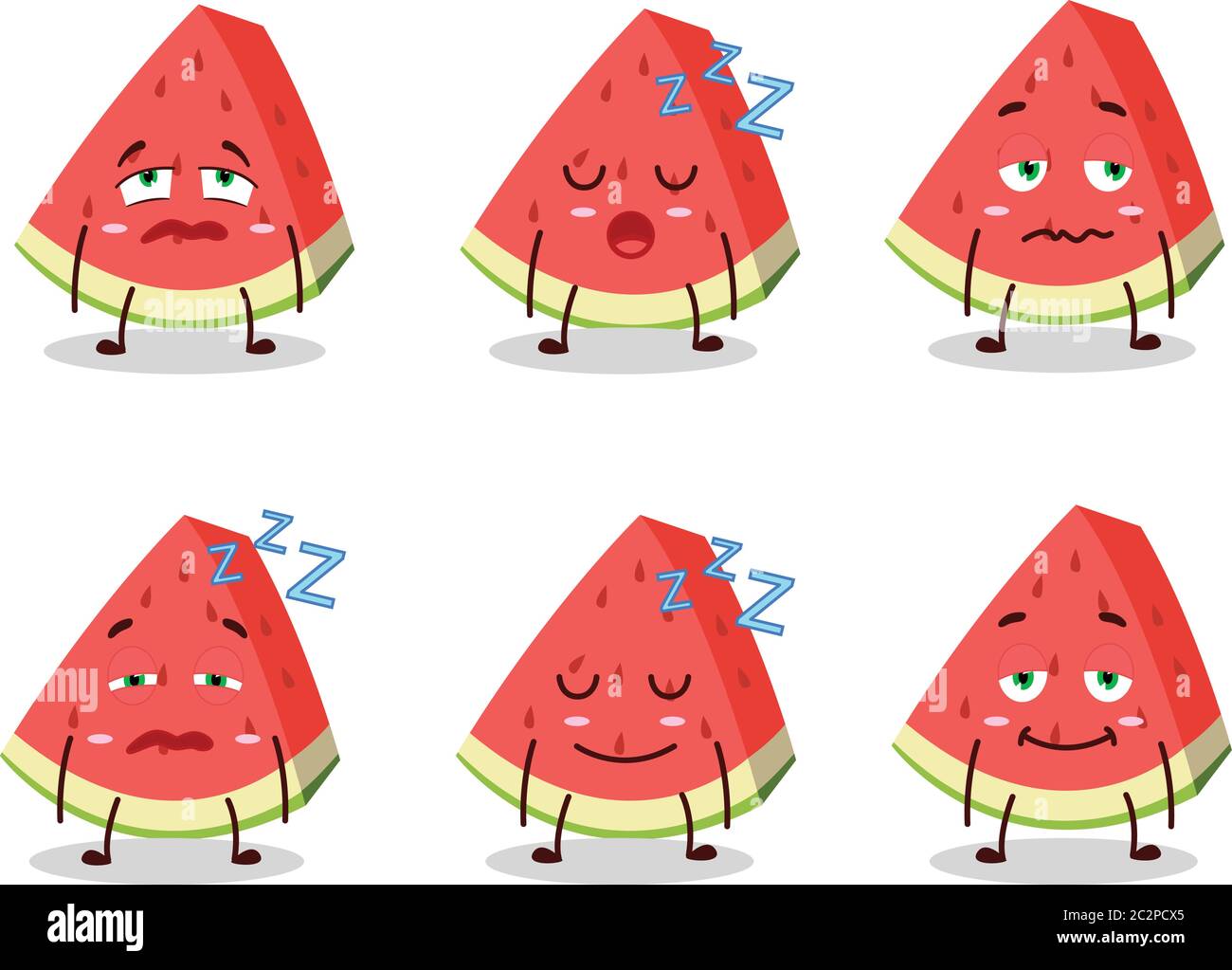 Cartoon character of slash of watermelon with sleepy expression Stock Vector