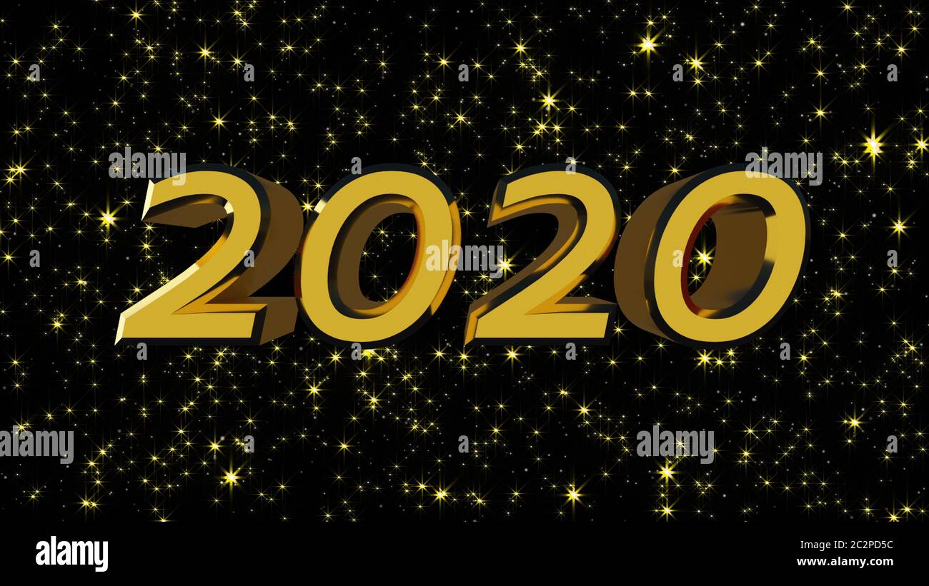 Golden shiny text 2020 with many stars, modern background for New Year ...