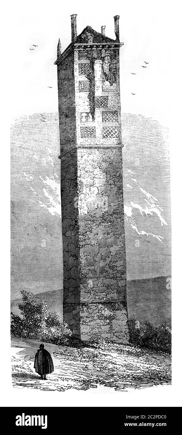 Pile Cinq Mars in Touraine, vintage engraved illustration. Magasin Pittoresque 1845. Stock Photo