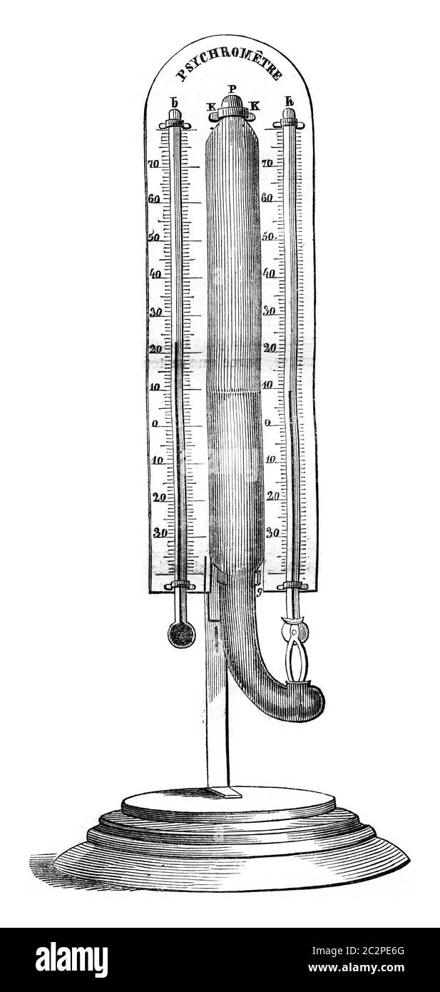 The psychrometer August, vintage engraved illustration. Magasin Pittoresque 1843. Stock Photo