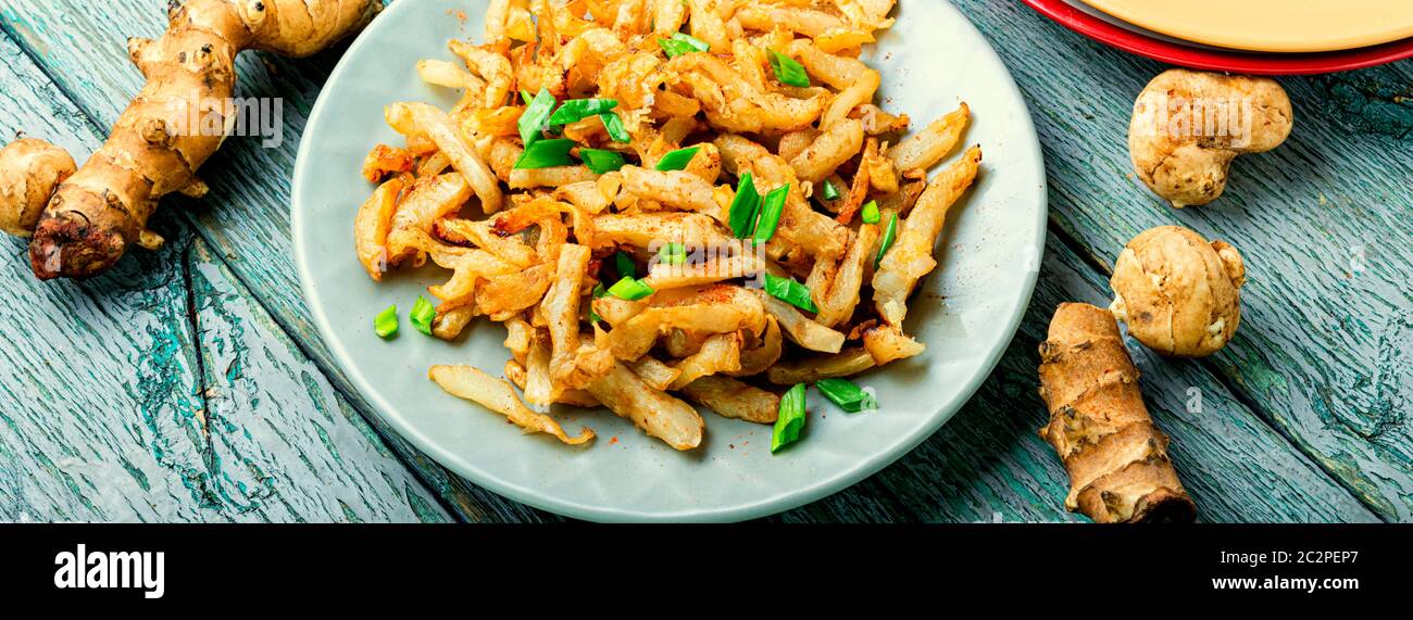 Fried Jerusalem artichoke roots or french fries.Delicious french fries Stock Photo Alamy