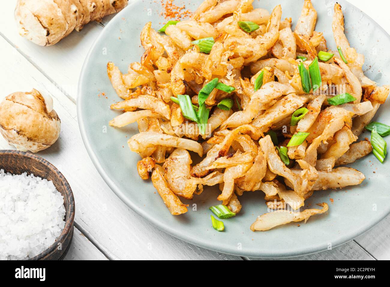 Fried Jerusalem artichoke roots or french fries Stock Photo Alamy