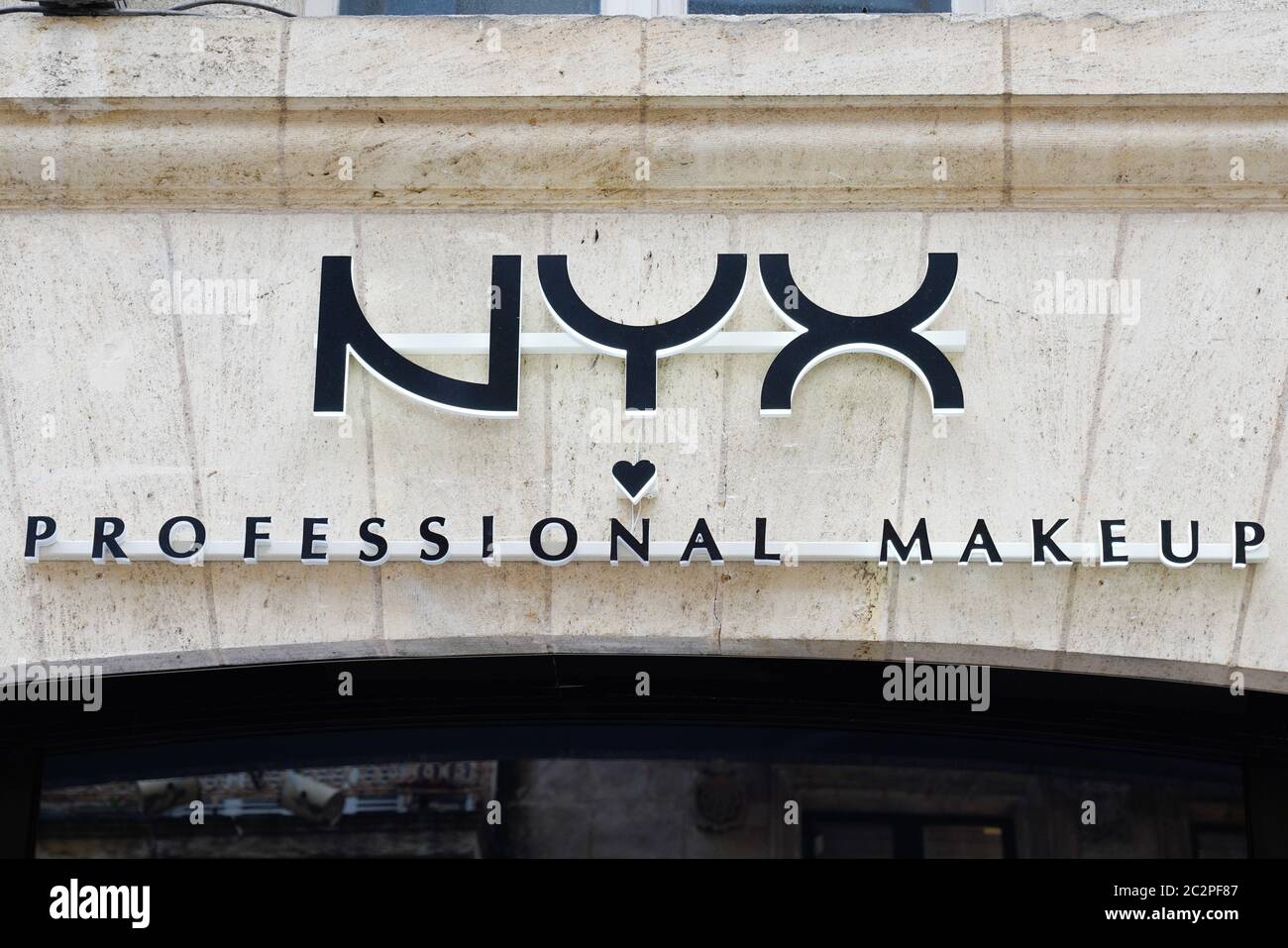 Bordeaux , Aquitaine / France 06 14 2020 NYX professional makeup logo store front sign for