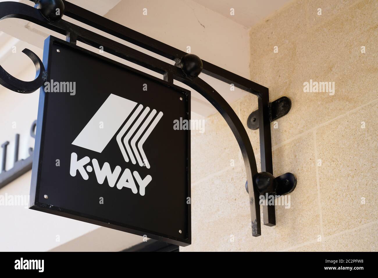 Bordeaux , Aquitaine / France - 06 14 2020 : k-way logo sign of french store  outlet raincoat and rainproof shop Stock Photo