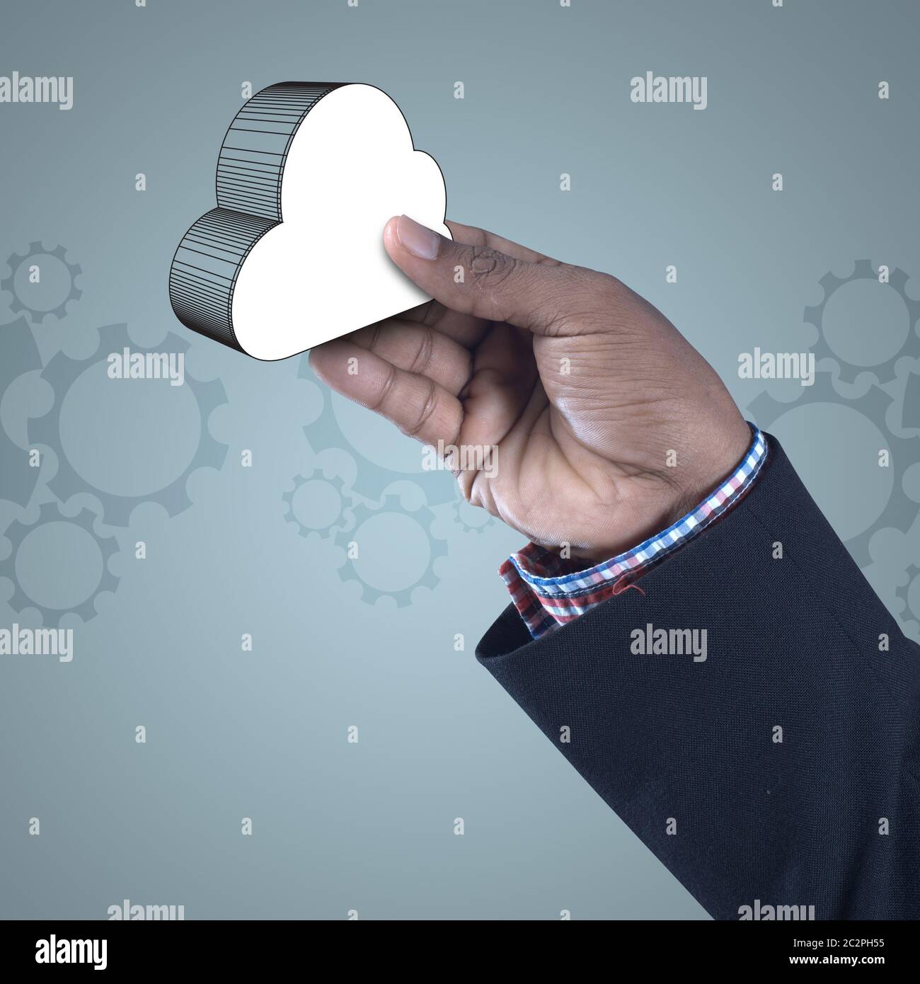 Business man showing concept of cloud computing. Stock Photo