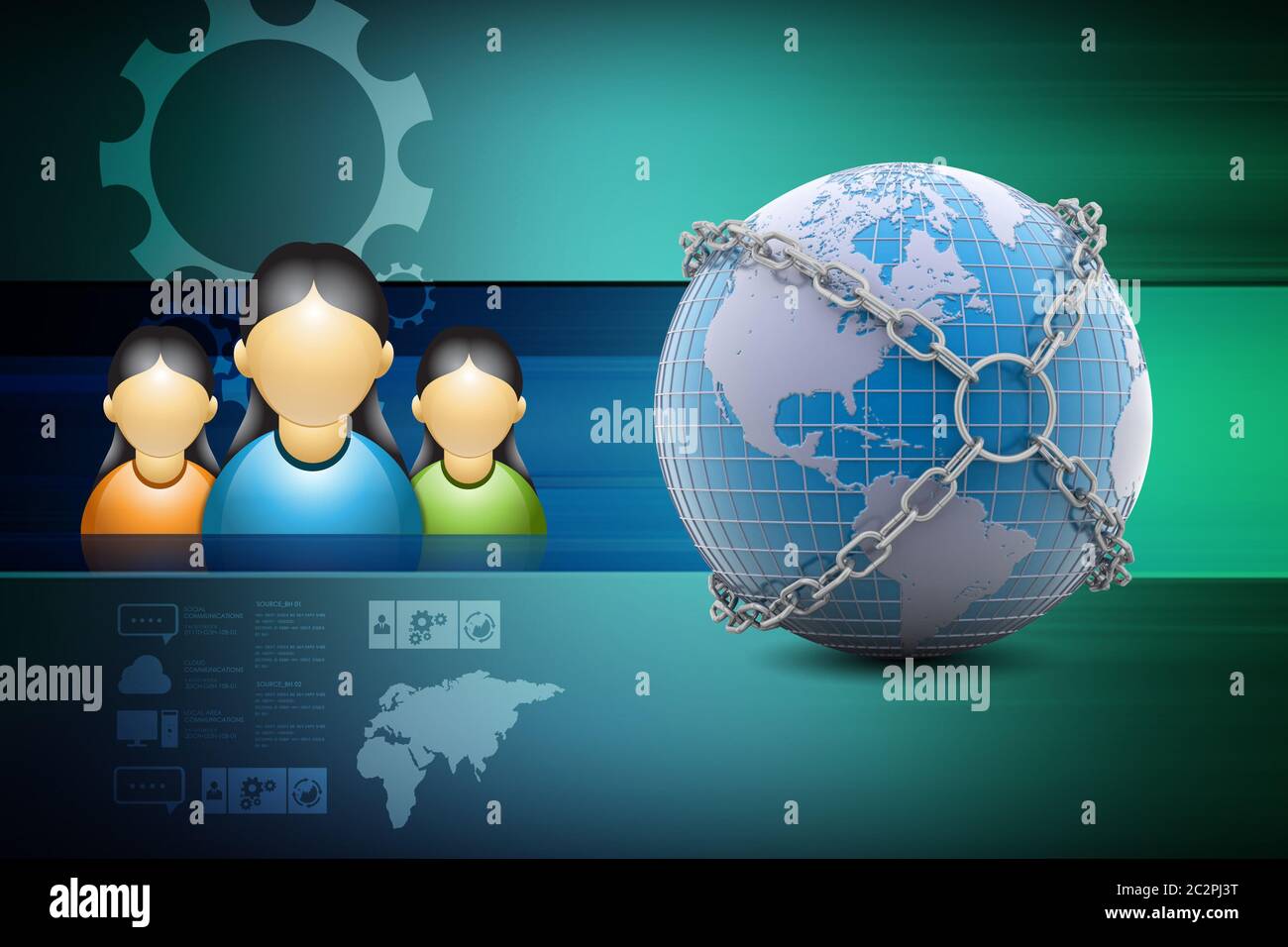 Earth globe close in chain Stock Photo