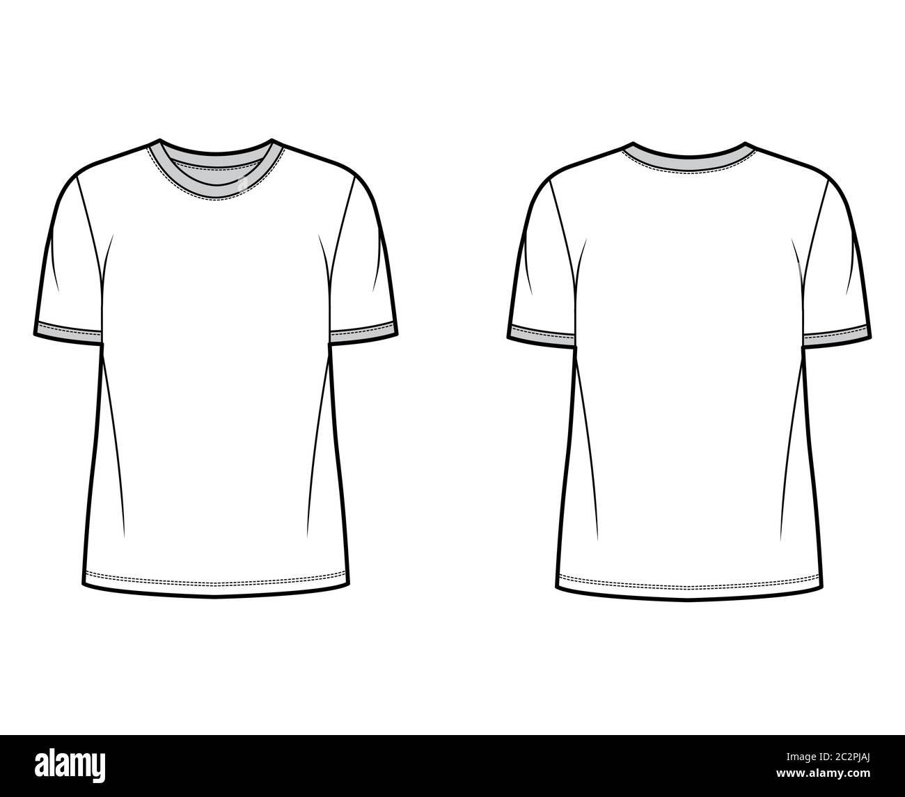 T-shirt technical fashion illustration with crew neck, fitted oversized  body short sleeves, flat style. Apparel template front and back white  color. Women and men unisex garment mockup for designer Stock Vector Image