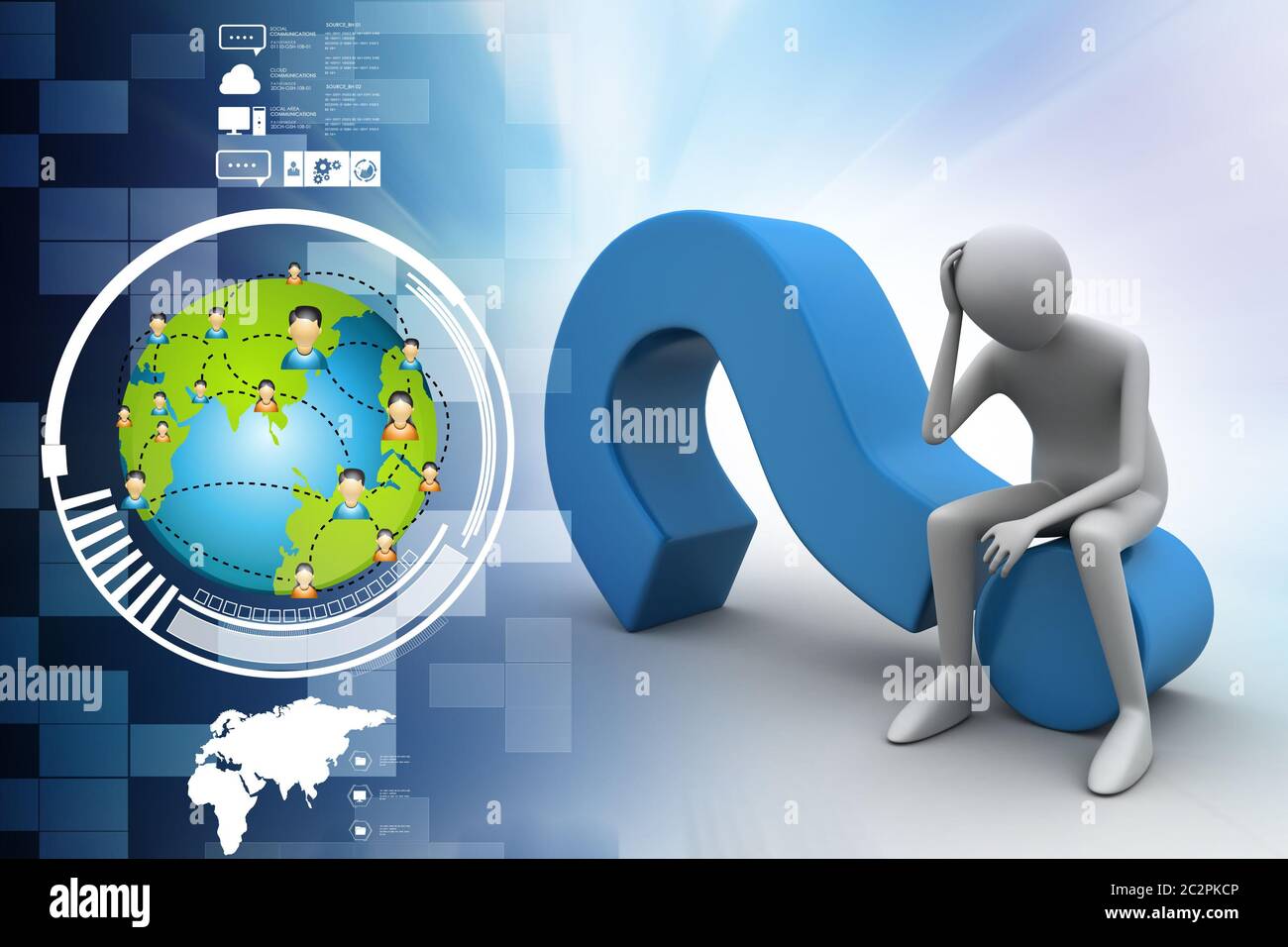 3d man sitting on the question mark Stock Photo - Alamy