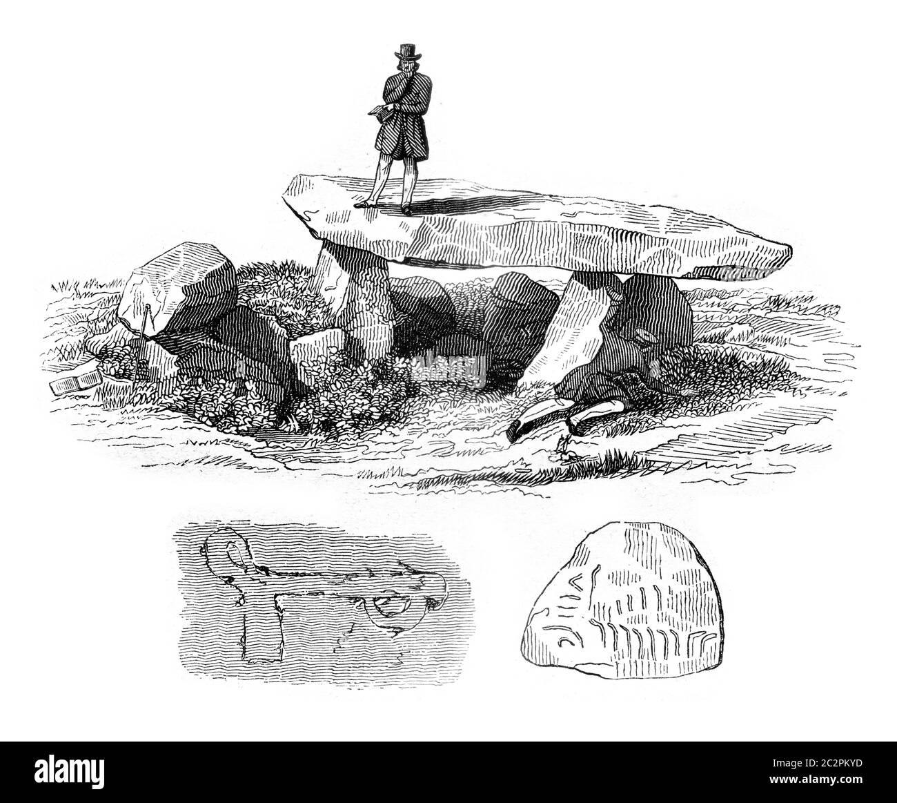 A dolmen Crach, near Locmariaquer, Morbihan, vintage engraved illustration. Magasin Pittoresque 1845. Stock Photo