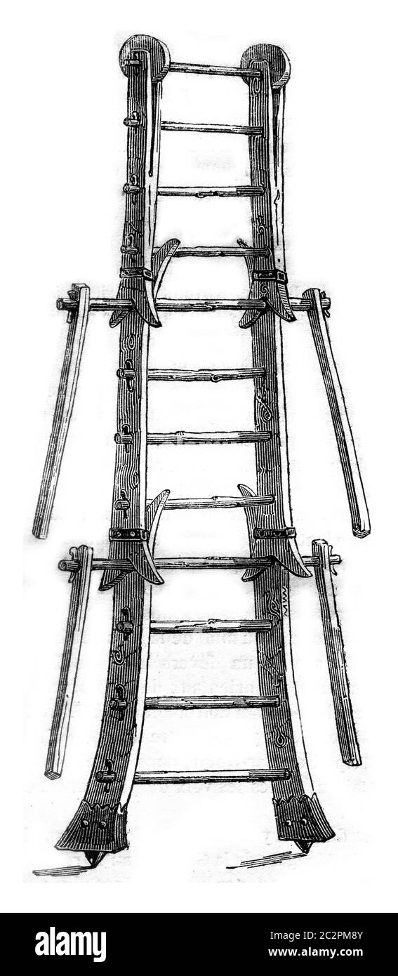 Arsenal Geneva. Scale which was used to climbing, vintage engraved illustration. Magasin Pittoresque 1845. Stock Photo