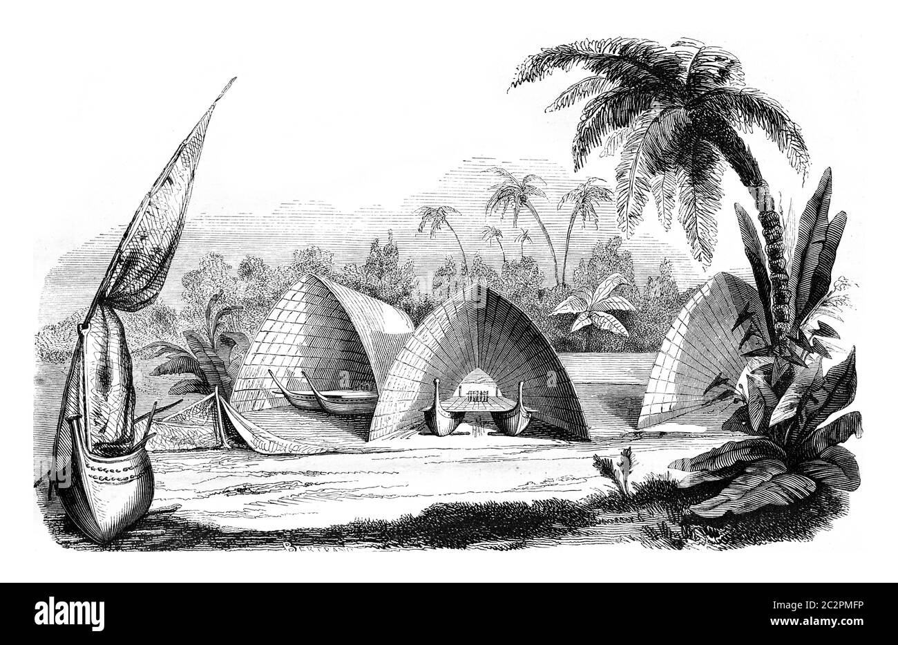 Central Polynesia, Hangars fleet, Tonga Tabou, vintage engraved illustration. Magasin Pittoresque 1846. Stock Photo