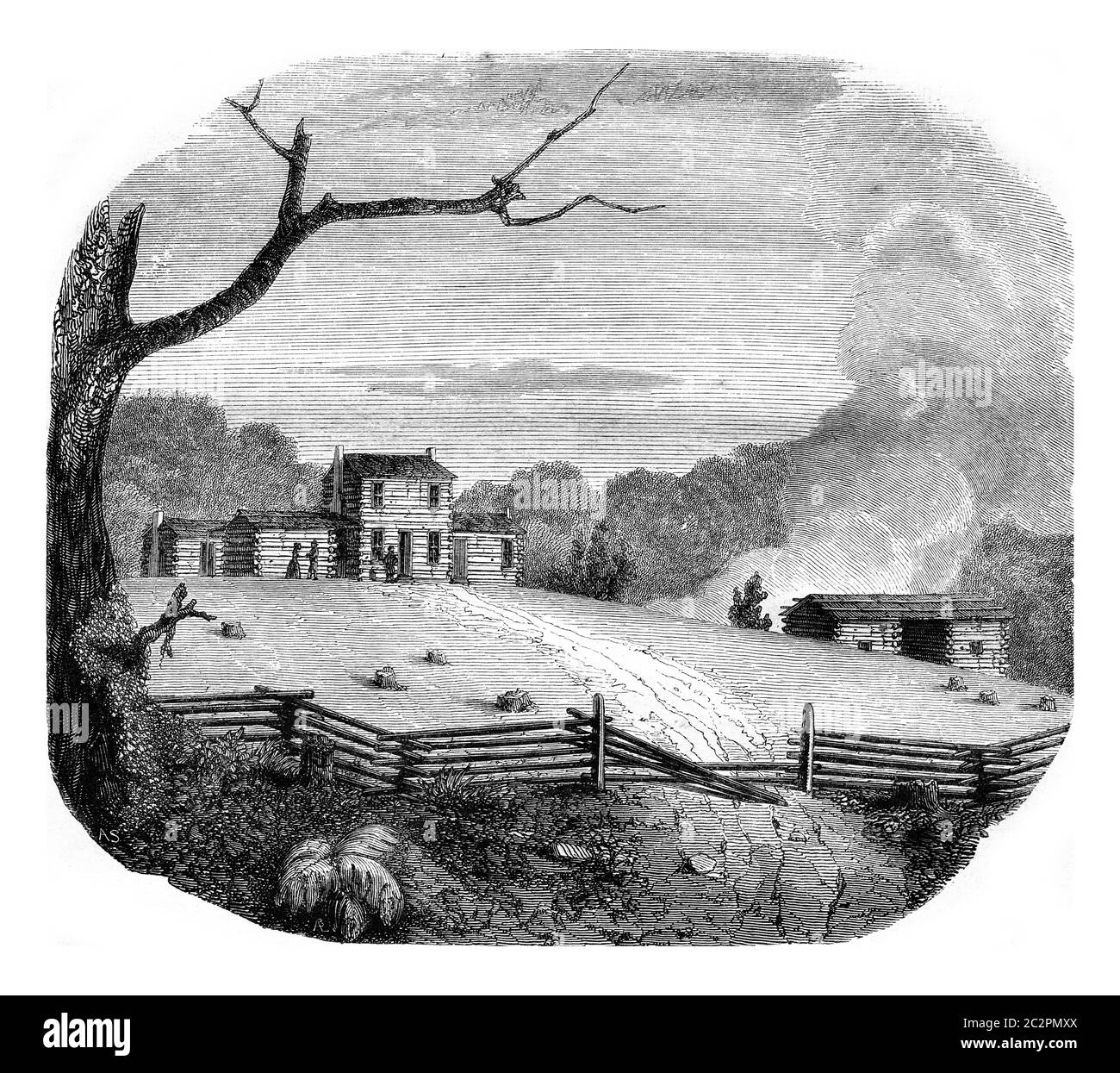 American farm in the state of Kentucky, vintage engraved illustration.  Magasin Pittoresque 1846 Stock Photo - Alamy