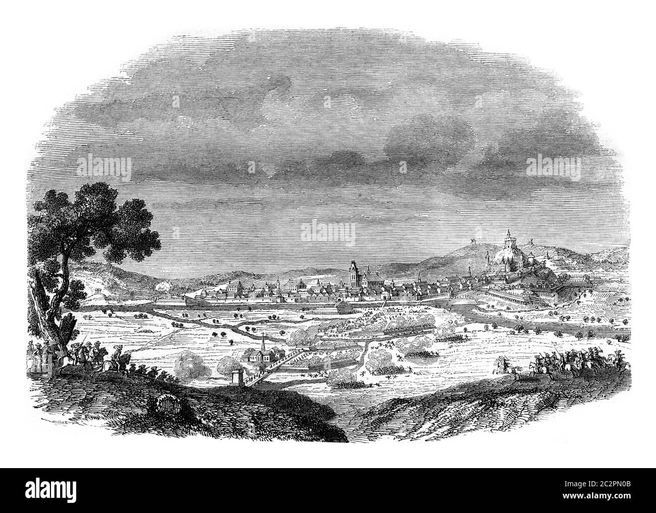 Rethel in 1650, vintage engraved illustration. Magasin Pittoresque 1846