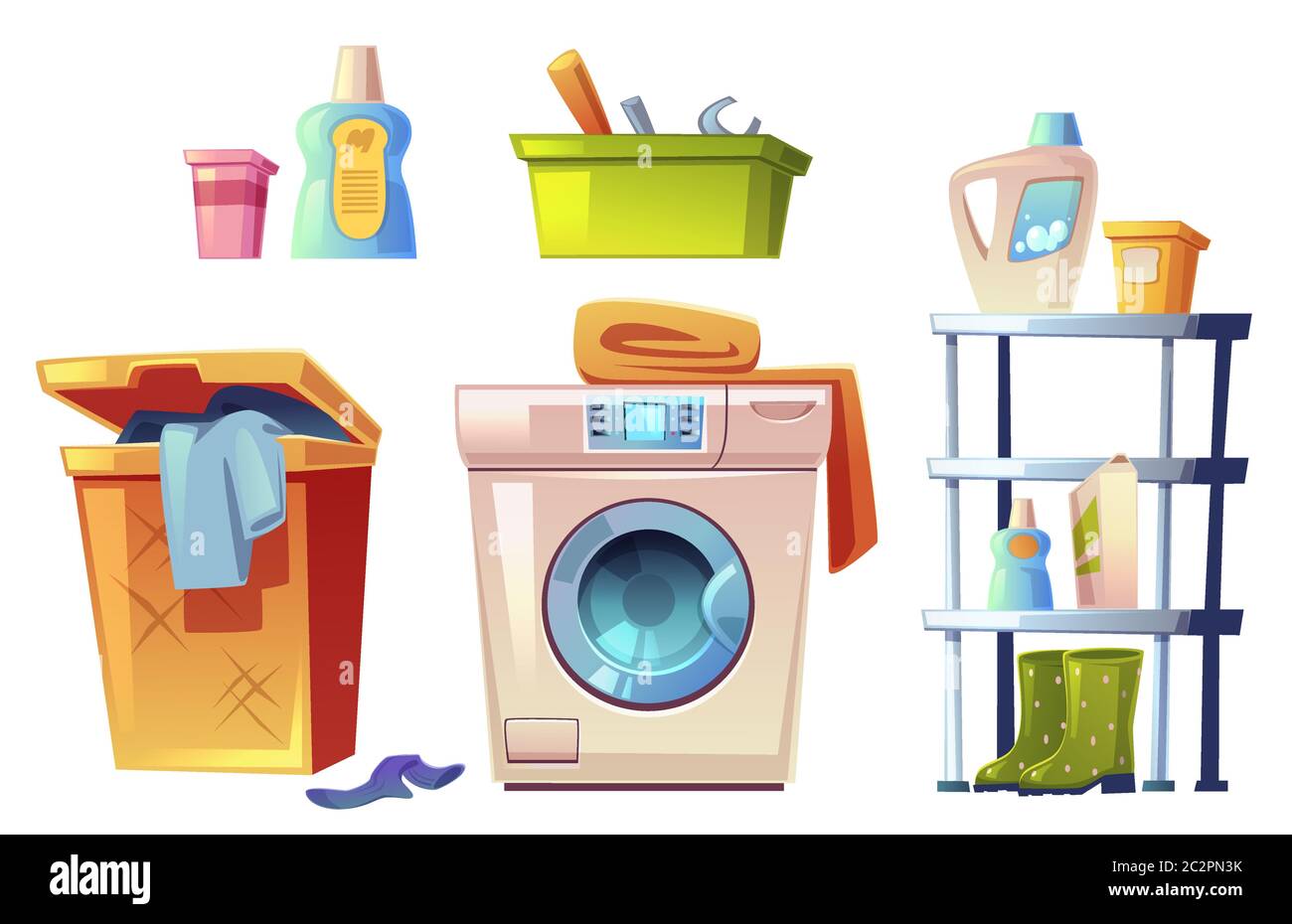 Laundry Bucket Vector Cartoon Illustration Isolated On A White