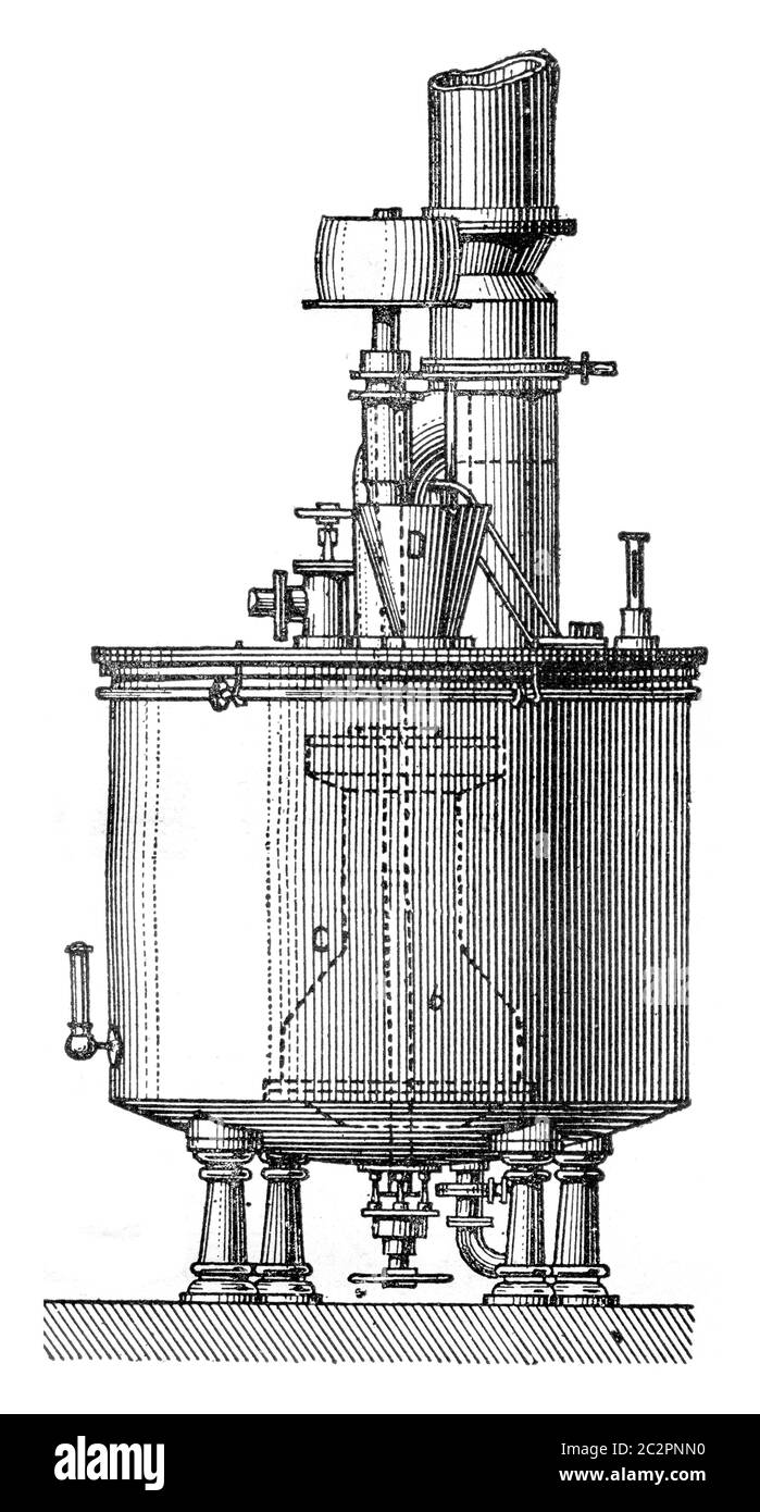 Mash tun pump, vintage engraved illustration. Industrial encyclopedia E ...