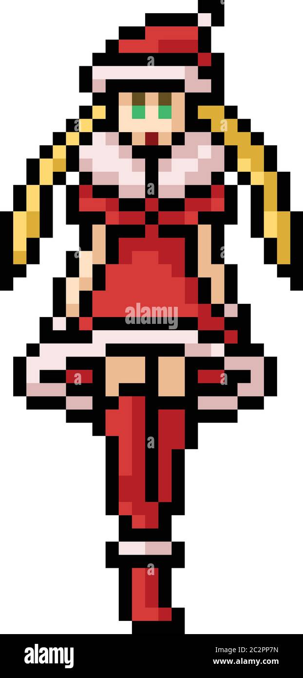 vector pixel art anime girl isolated cartoon