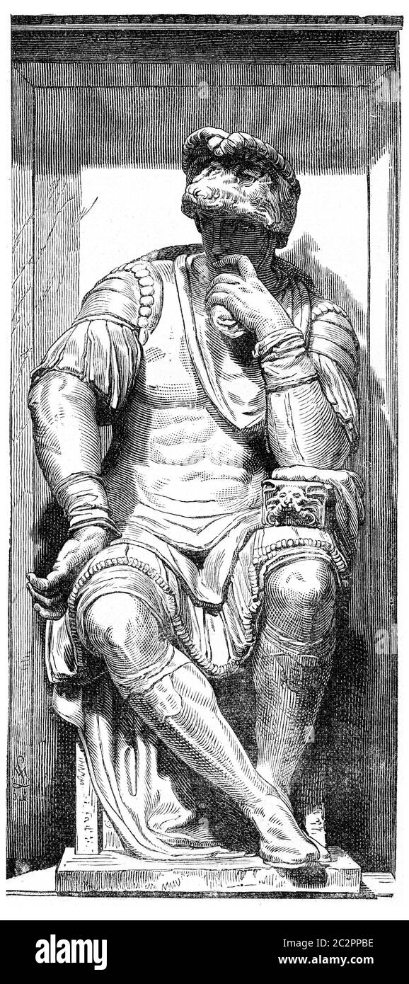 Lorenzo de 'Medici, Michelangelo, vintage engraved illustration