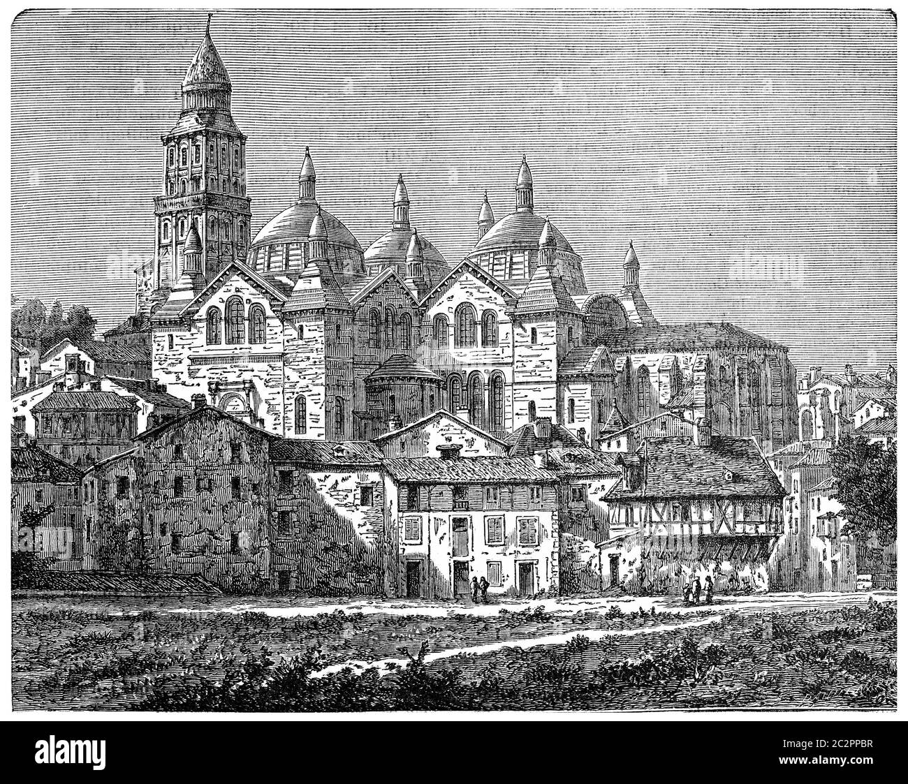 Church Saint-Front, Perigueux, vintage engraved illustration. Industrial encyclopedia E.-O. Lami - 1875. Stock Photo