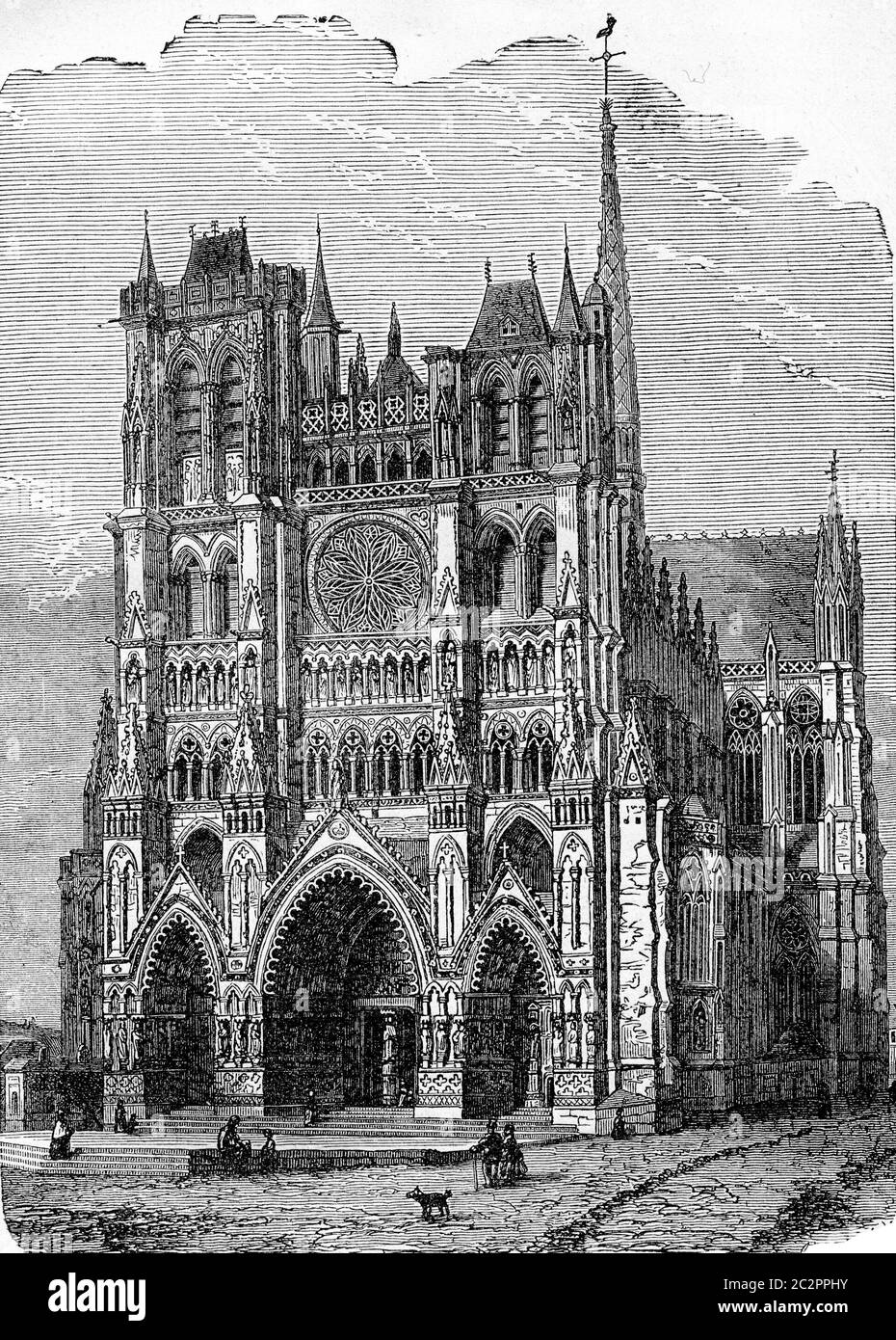 Amiens Cathedral, vintage engraved illustration. Industrial ...