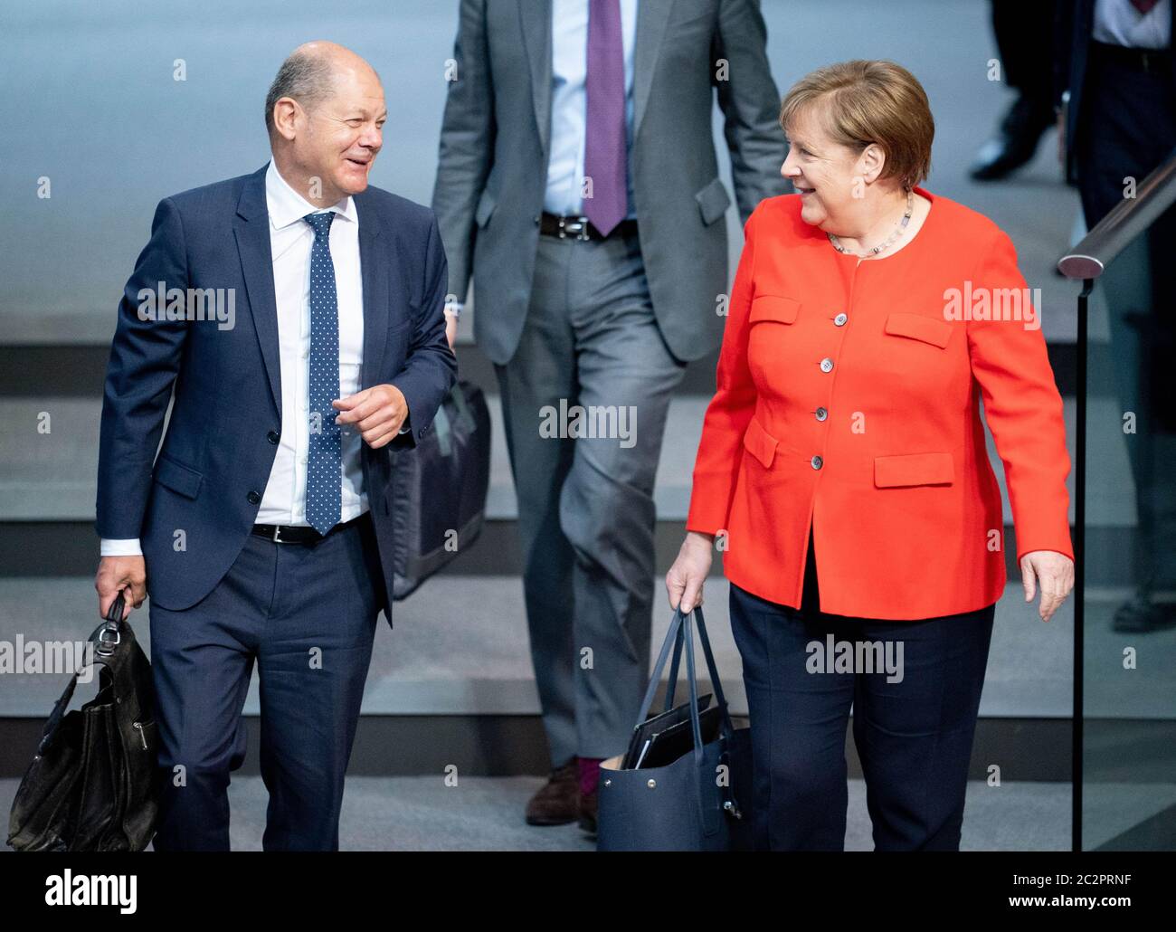 Berlin, Germany. 18th June, 2020. Chancellor Angela Merkel (CDU), and Olaf Scholz (SPD), Federal Minister of Finance, will attend the 166th session of the German Bundestag. Credit: Kay Nietfeld/dpa/Alamy Live News Stock Photo