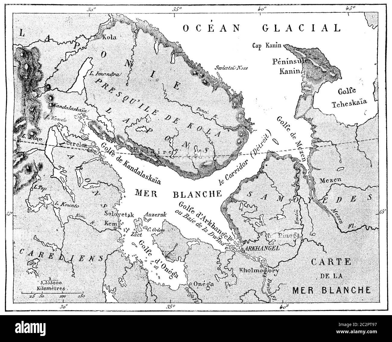 Map of the White Sea, vintage engraved illustration. Le Tour du Monde, Travel Journal, (1872). Stock Photo