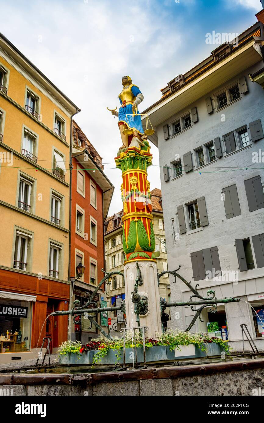 Fountain of Justice in Place de la Palud, Old Town Lausanne, Vaud canton, Switzerland Stock Photo - Alamy