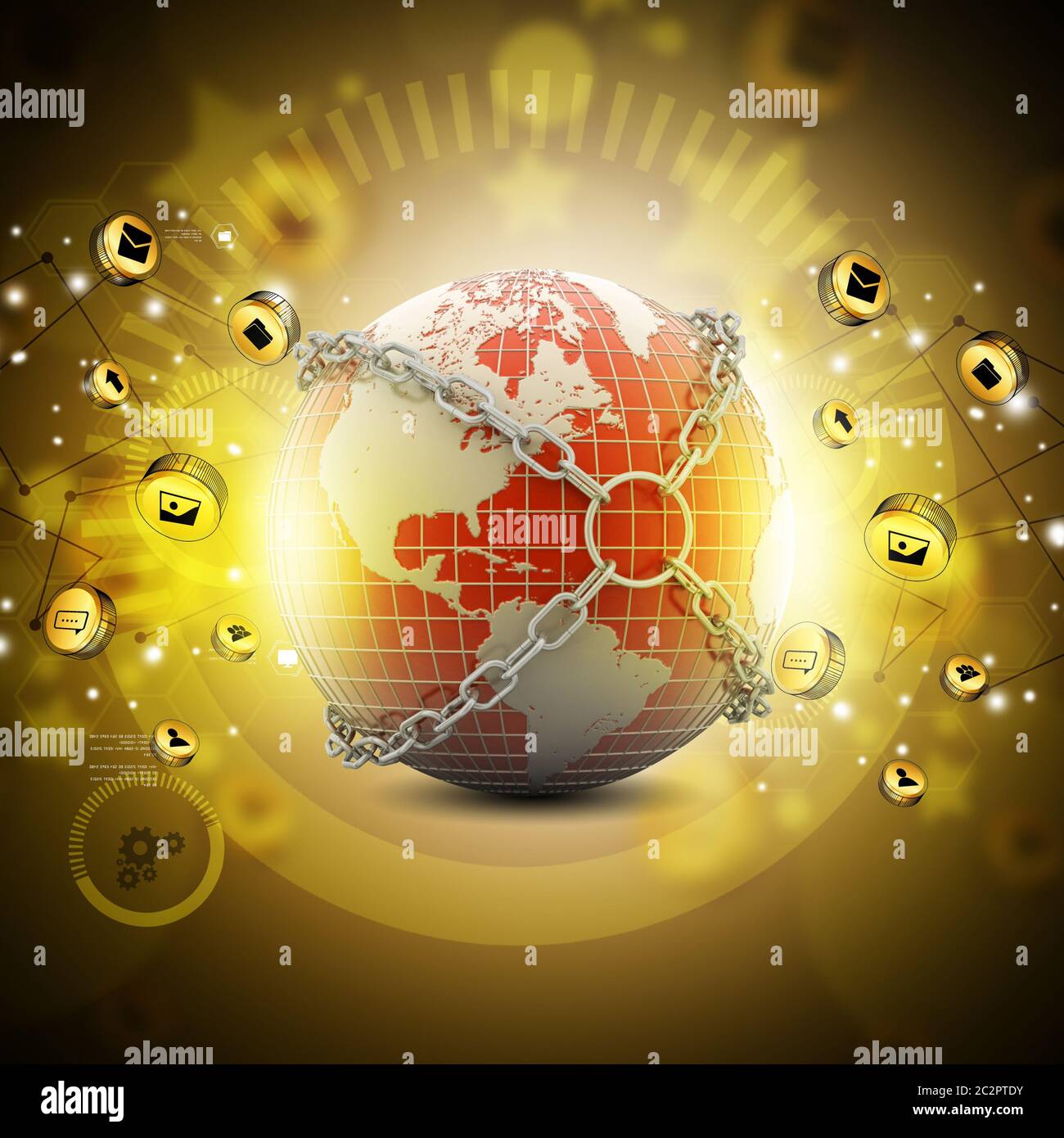 Earth globe close in chain Stock Photo