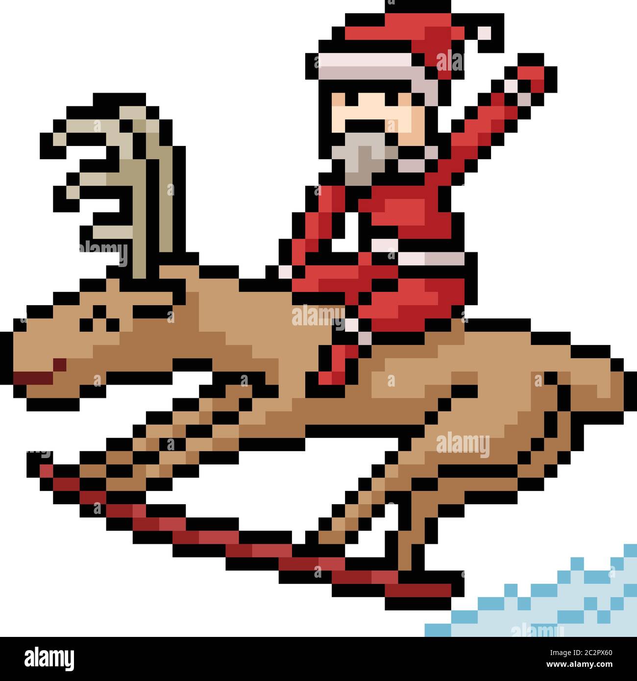 vector pixel art reindeer ski isolated cartoon Stock Vector