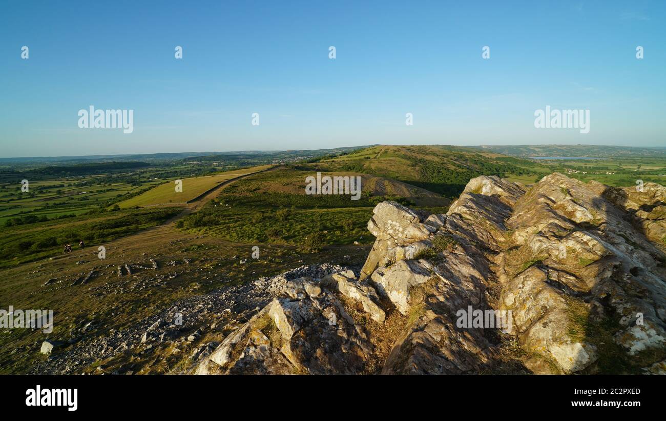 The summit of Crook Peak near Wavering Down on the Mendip Hills, Somerset, England Stock Photo