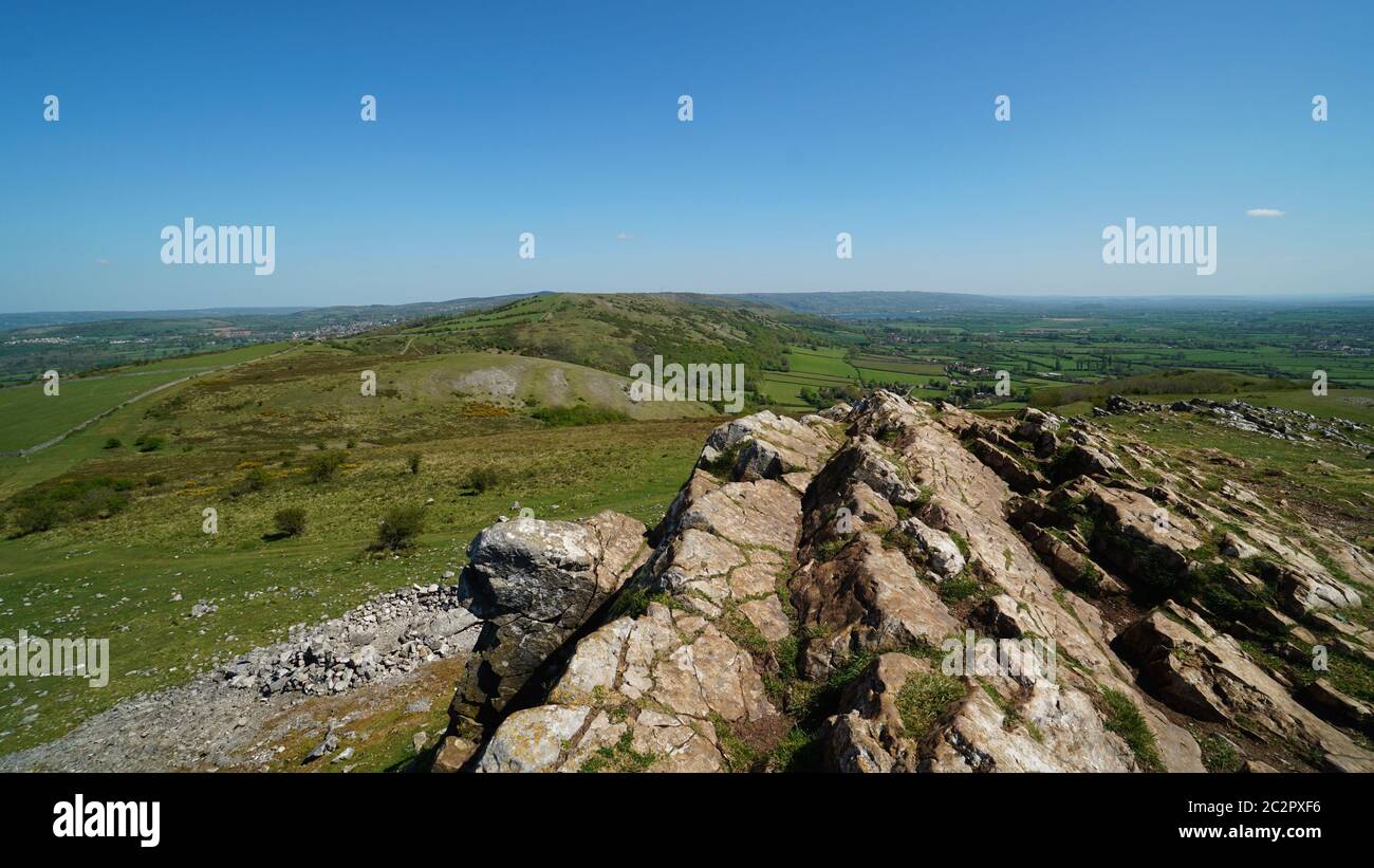 The summit of Crook Peak near Wavering Down on the Mendip Hills, Somerset, England Stock Photo